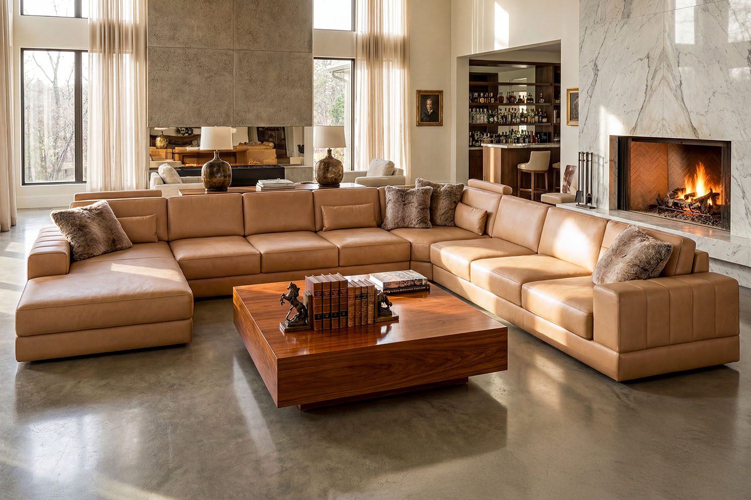 Phoenix LG Modern Leather U-Chaise Sectional Large