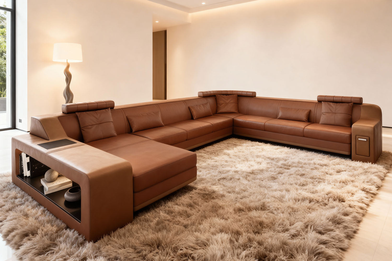 California LG Leather U-Chaise Sectional Large