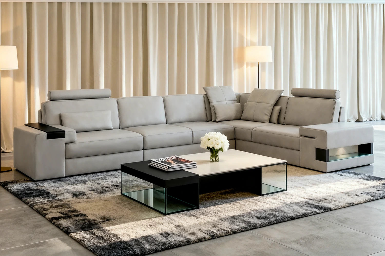IN-STOCK Los Angeles II Leather L-Sectional with 3 Recliners and 1 extra seat UNBOXED