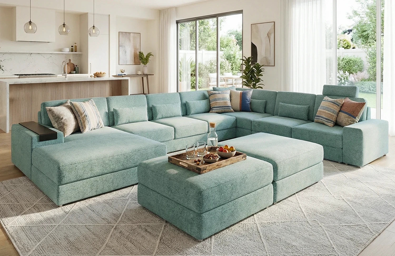 Los Angeles LG Modern Fabric U-Chaise Sectional Large