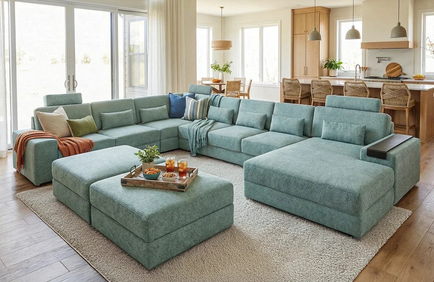 Los Angeles LG Modern Fabric U-Chaise Sectional Large