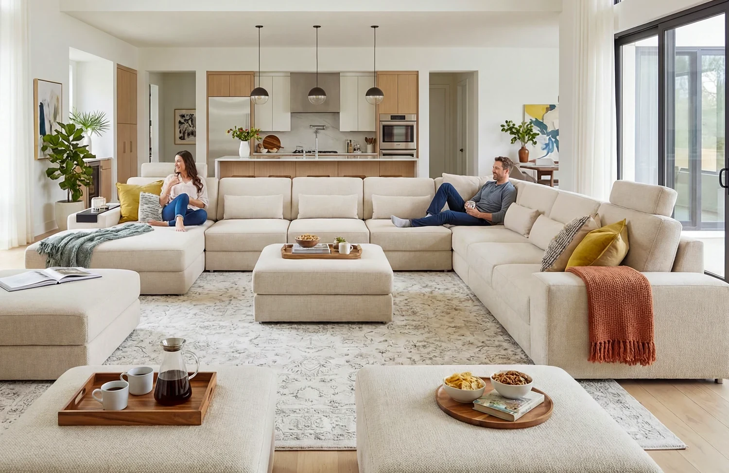 Los Angeles LG Modern Fabric U-Chaise Sectional Large