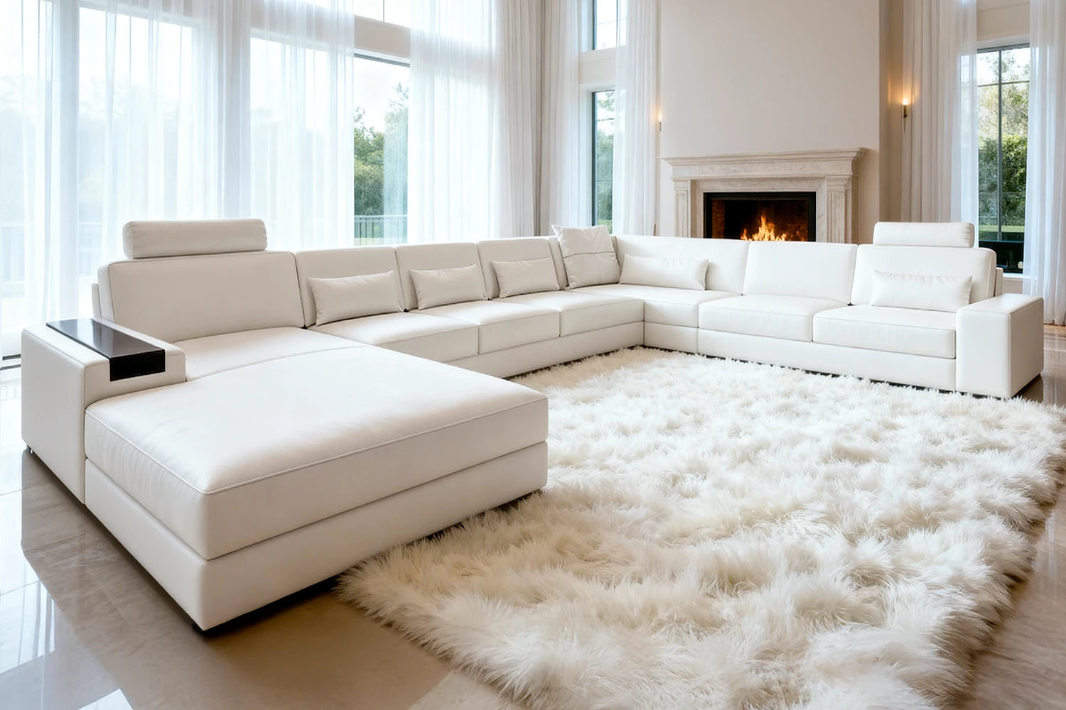 Los Angeles LG Modern Leather U-Chaise Sectional Large