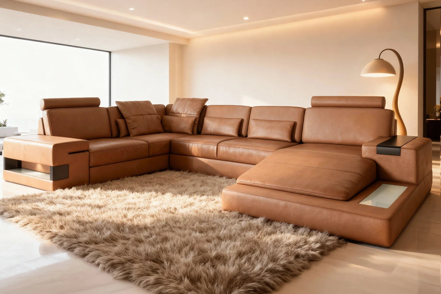 Los Angeles Leather U-Chaise Sectional