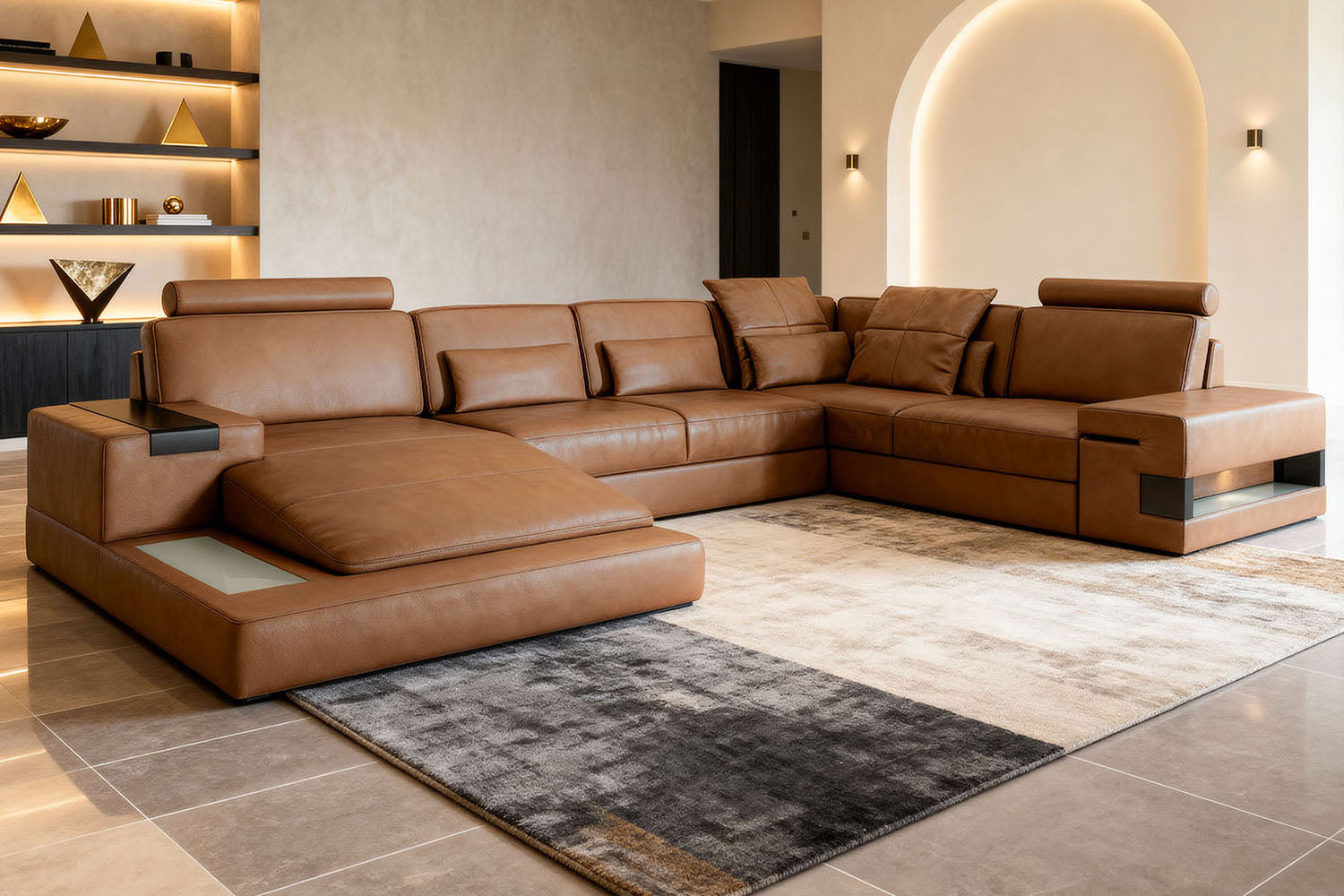 TEST Los Angeles Leather U-Chaise Sectional