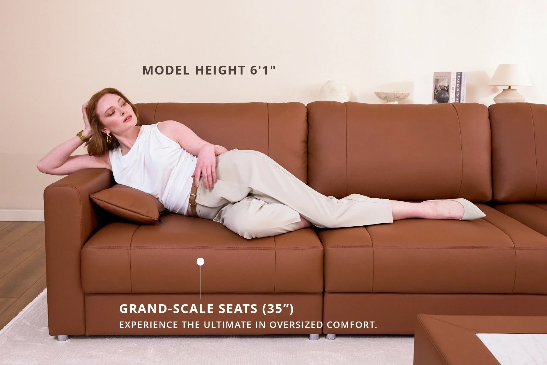 IN-STOCK Texas LG Modern Leather L-Sectional Large with Ottoman