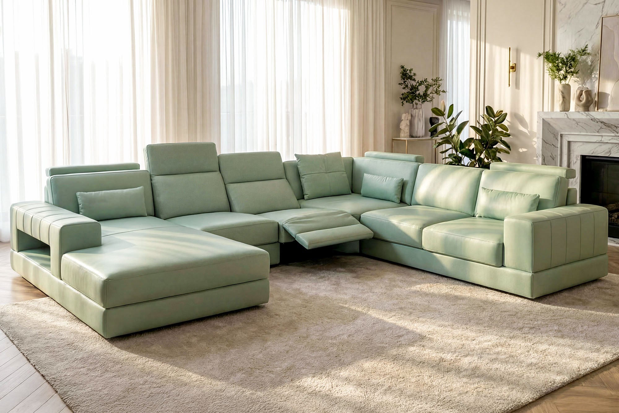 Phoenix Modern Leather U-Chaise Sectional