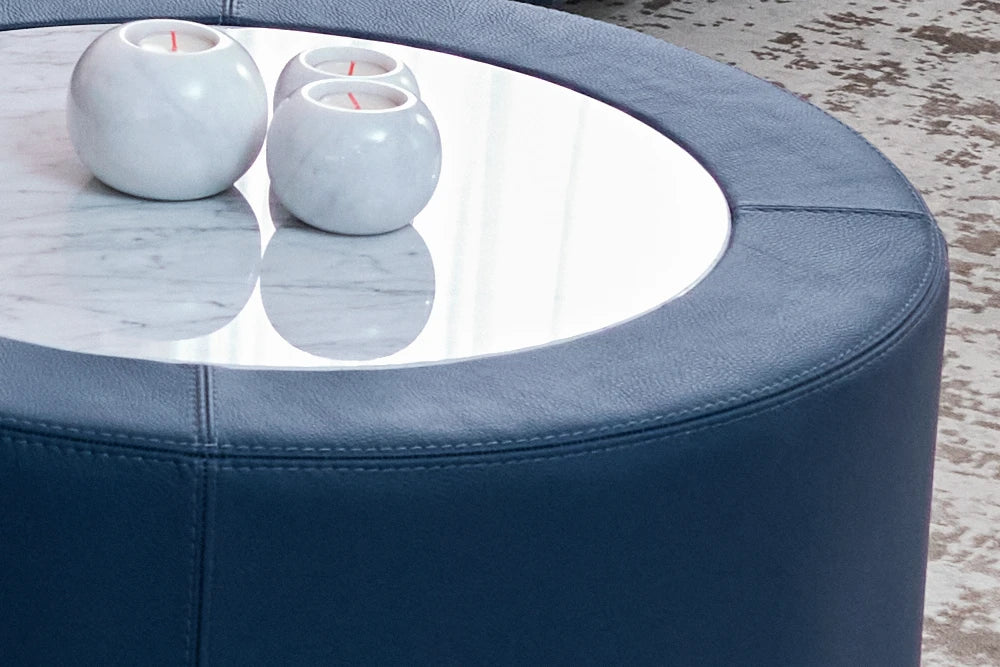 Roma Ø 24-28" Leather & Marble Coffee Table