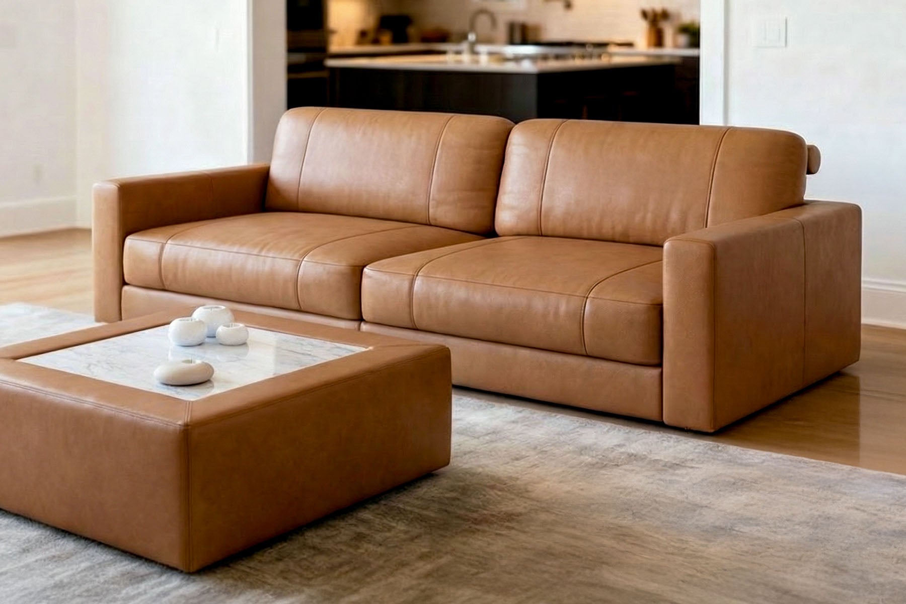 Texas Modern Leather 3 Seater Sofa