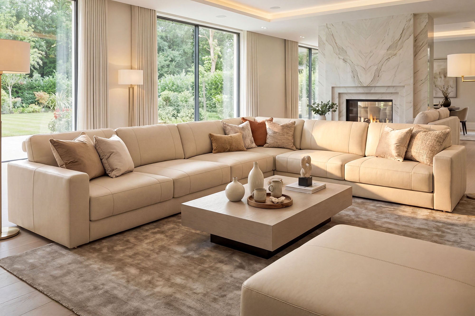 IN-STOCK Texas LG Modern Leather L-Sectional Large with Ottoman