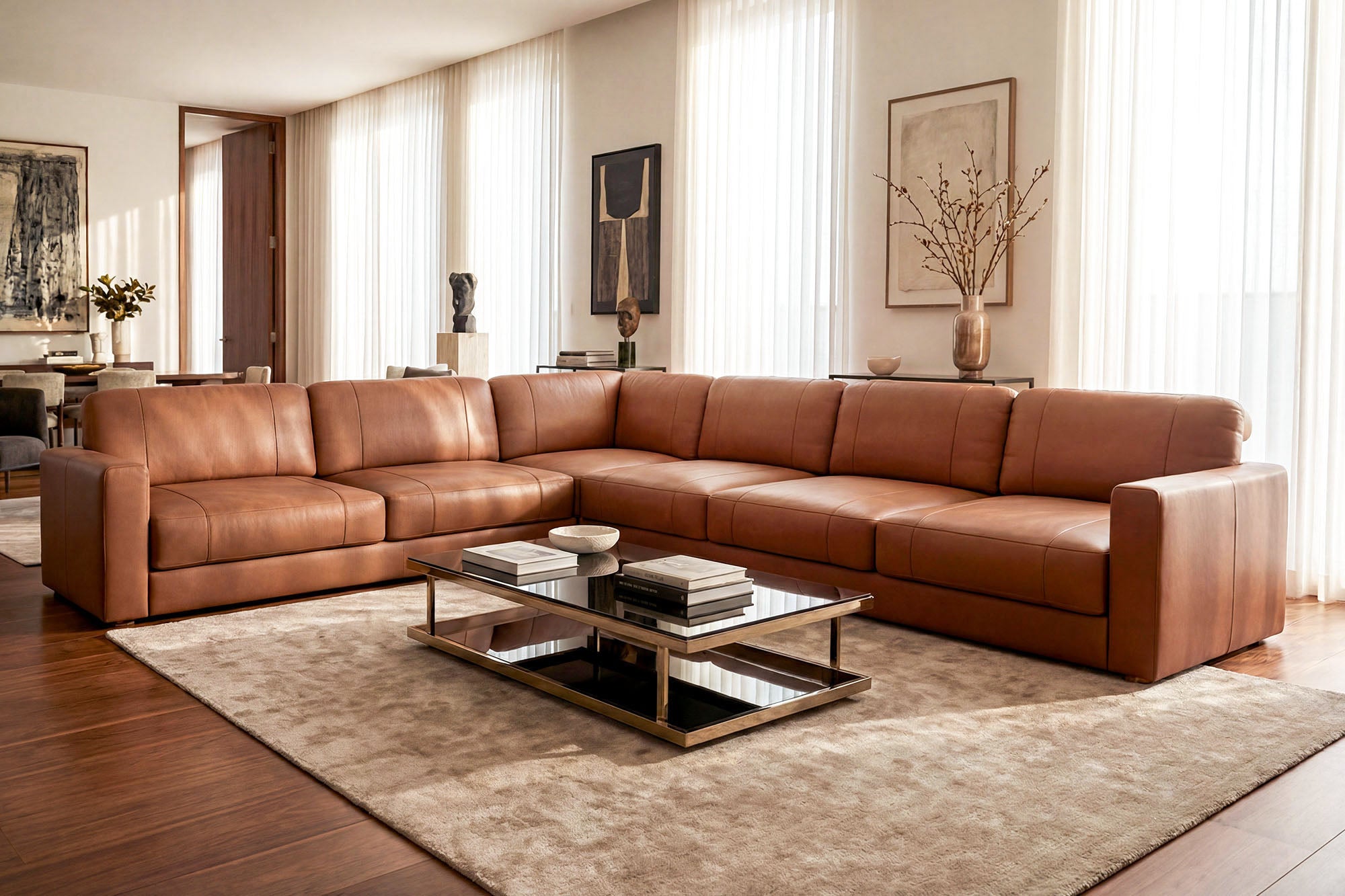 IN-STOCK Texas LG Modern Leather L-Sectional Large with Ottoman