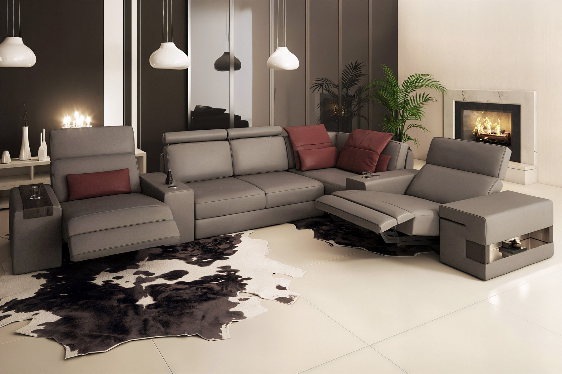 IN-STOCK Los Angeles II Leather L-Sectional with 3 Recliners and 1 extra seat UNBOXED