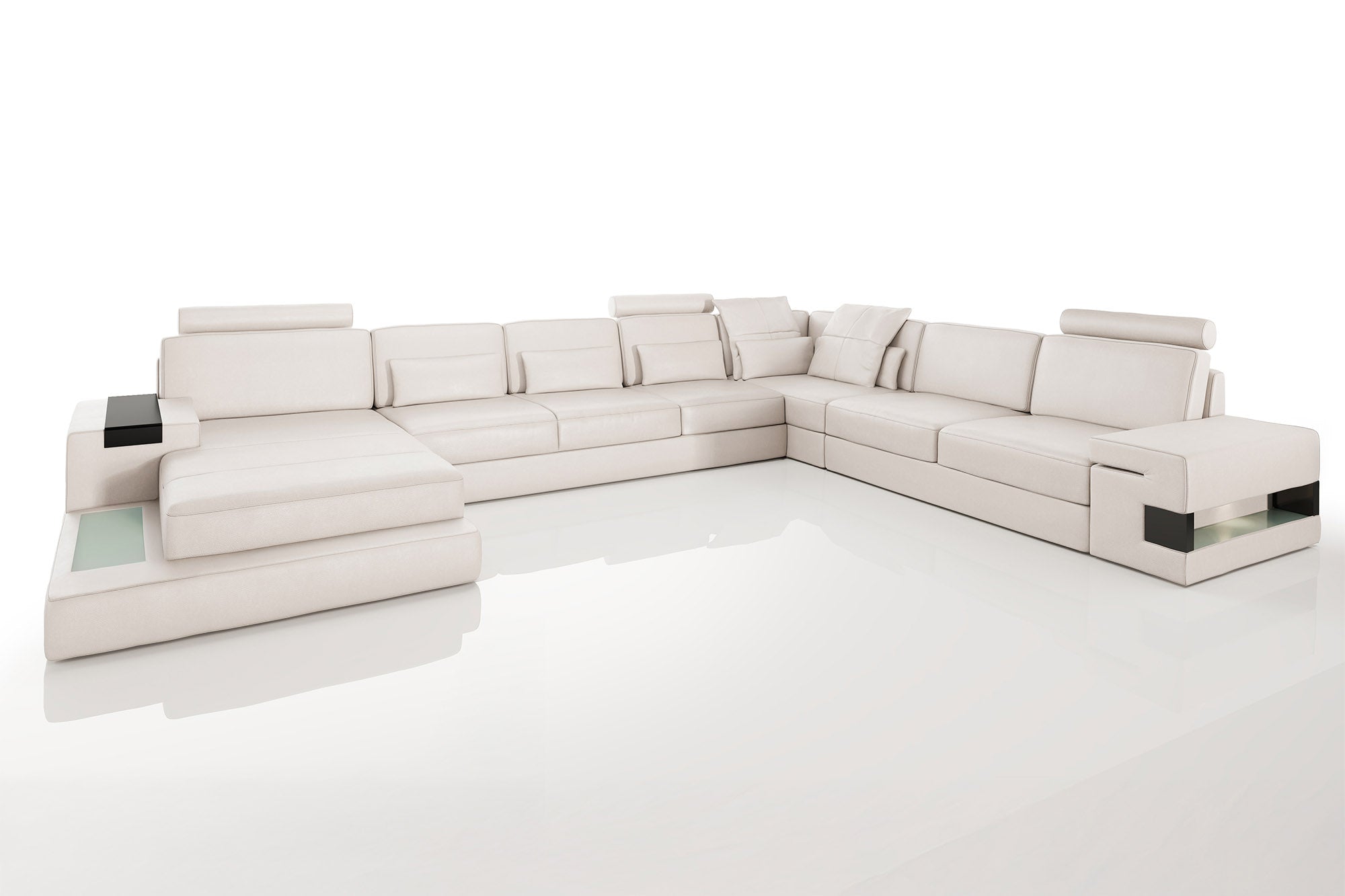 IN-STOCK Los Angeles LG Leather U-Chaise Sectional Large with 3 Recliners - UNBOXED