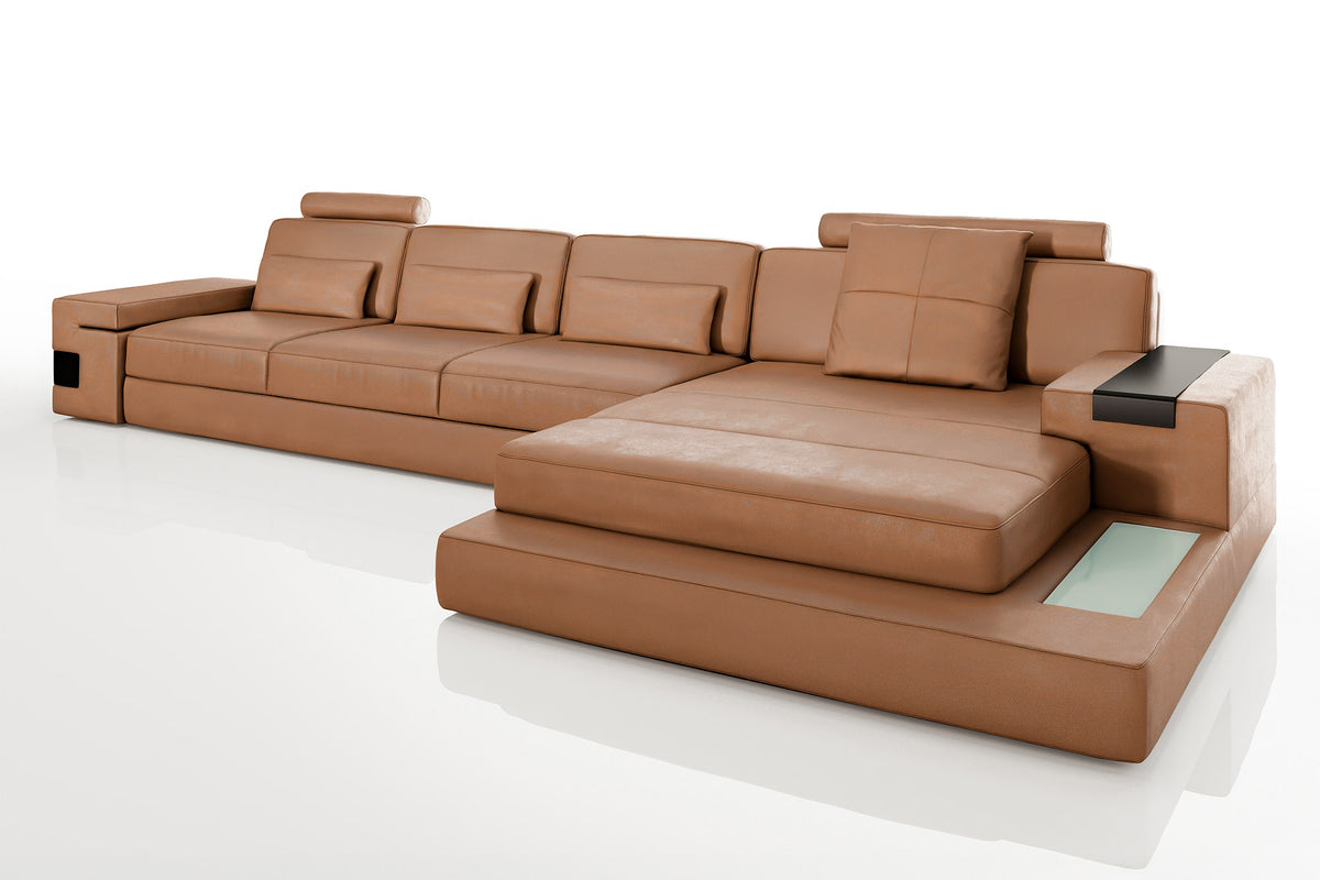 IN-STOCK Los Angeles III-LG Buffalo Full Leather Chaise Sectional with 2 Recliners - UNBOXED