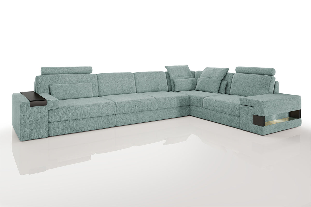 Luxury Corner Sofa Fabric L-Sectional, Light Gray Velvet, Durable and Pet-friendly Performance Fabric, Los Angeles, BULLHOFF