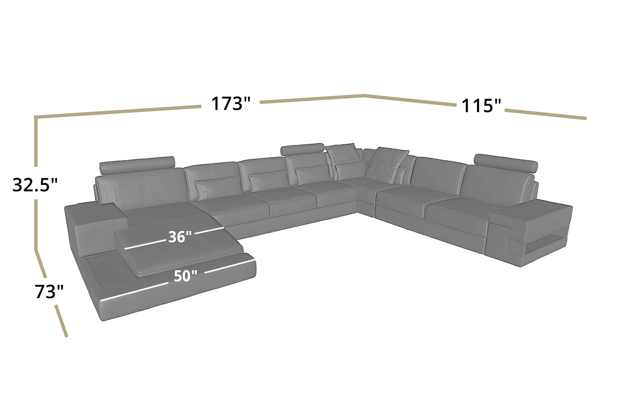 Los Angeles LG Fabric U-Chaise Sectional Large
