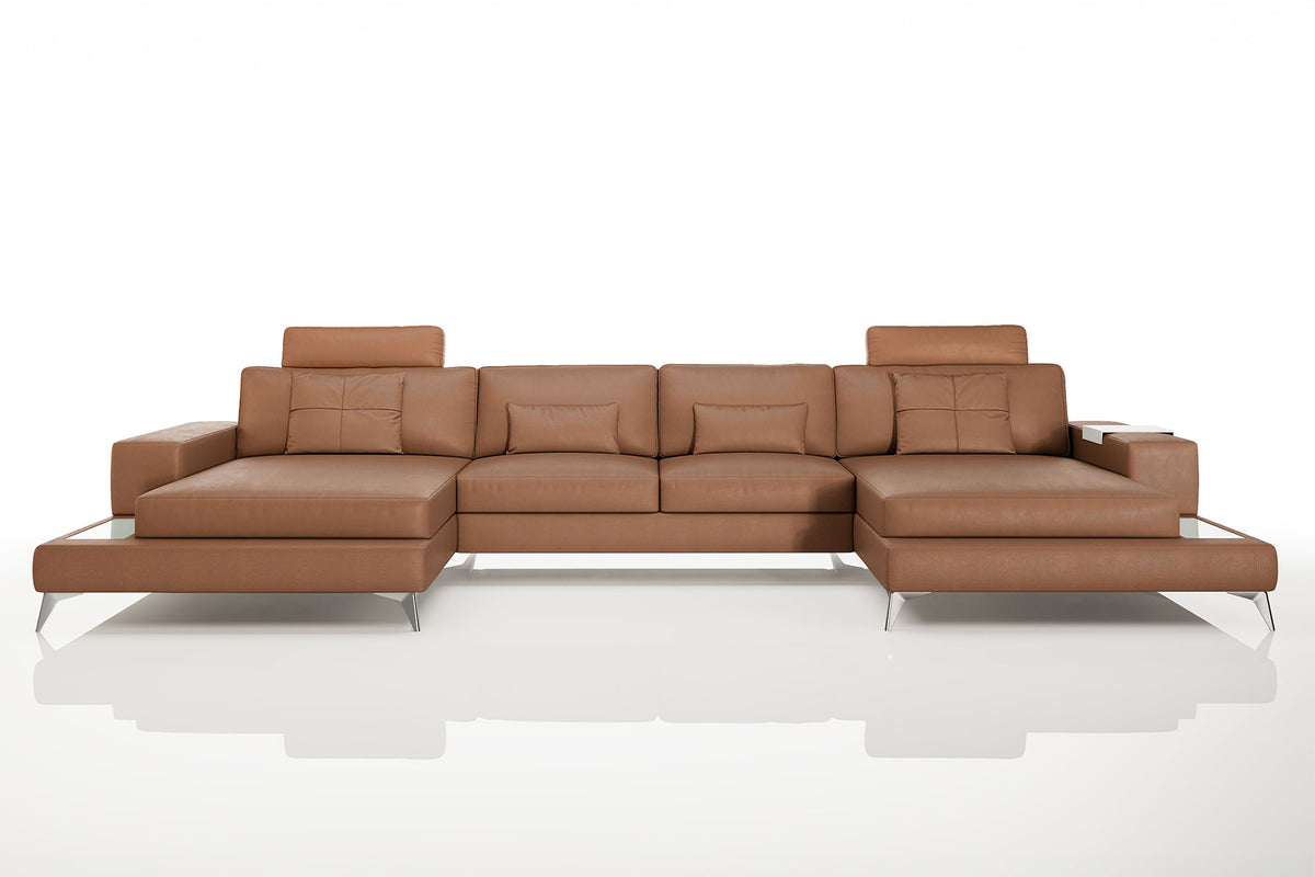 New York Leather Double Chaise Sectional