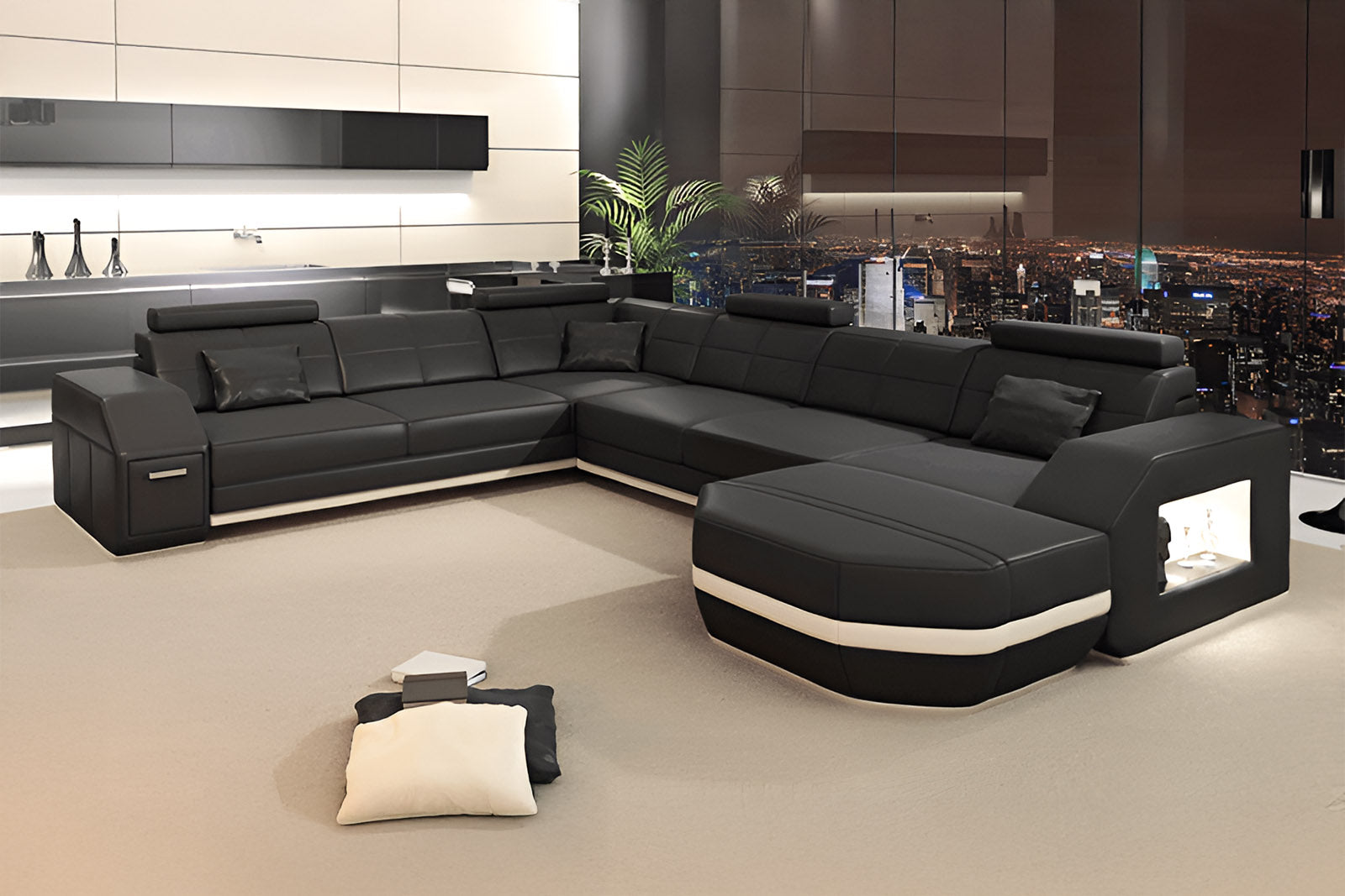 New Jersey Leather U-Chaise Sectional