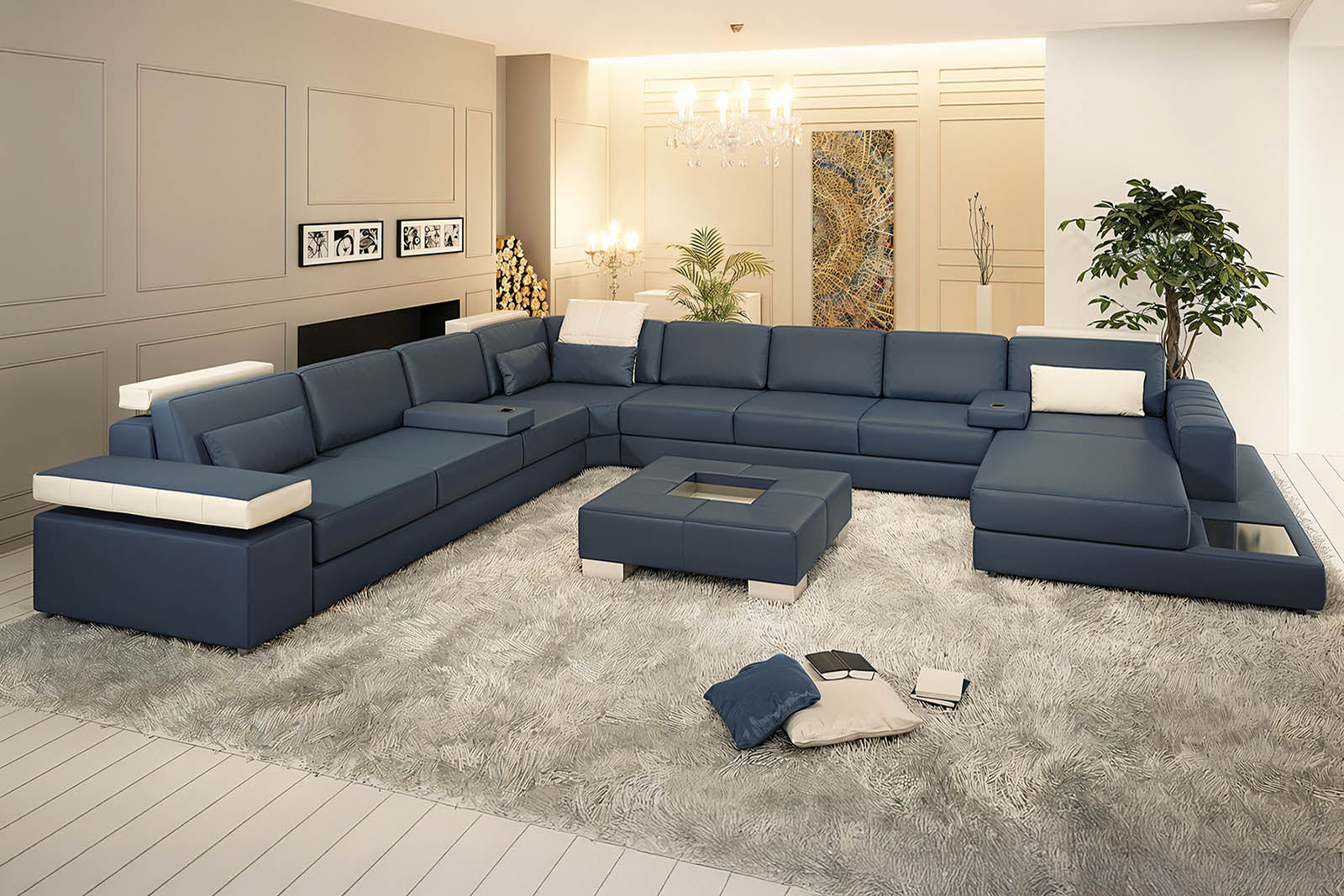 Phoenix LG Leather U-Chaise Sectional Large