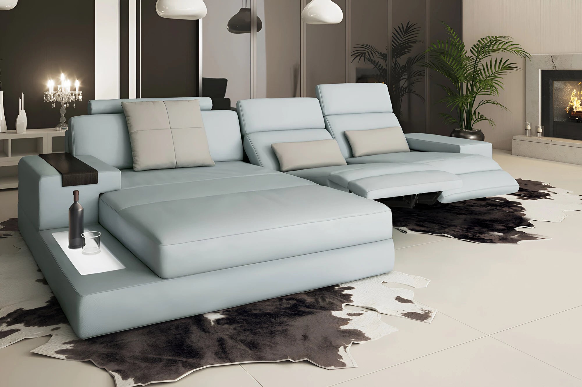 IN-STOCK Los Angeles III Buffalo Full-Leather Chaise Sofa with Recliner - UNBOXED
