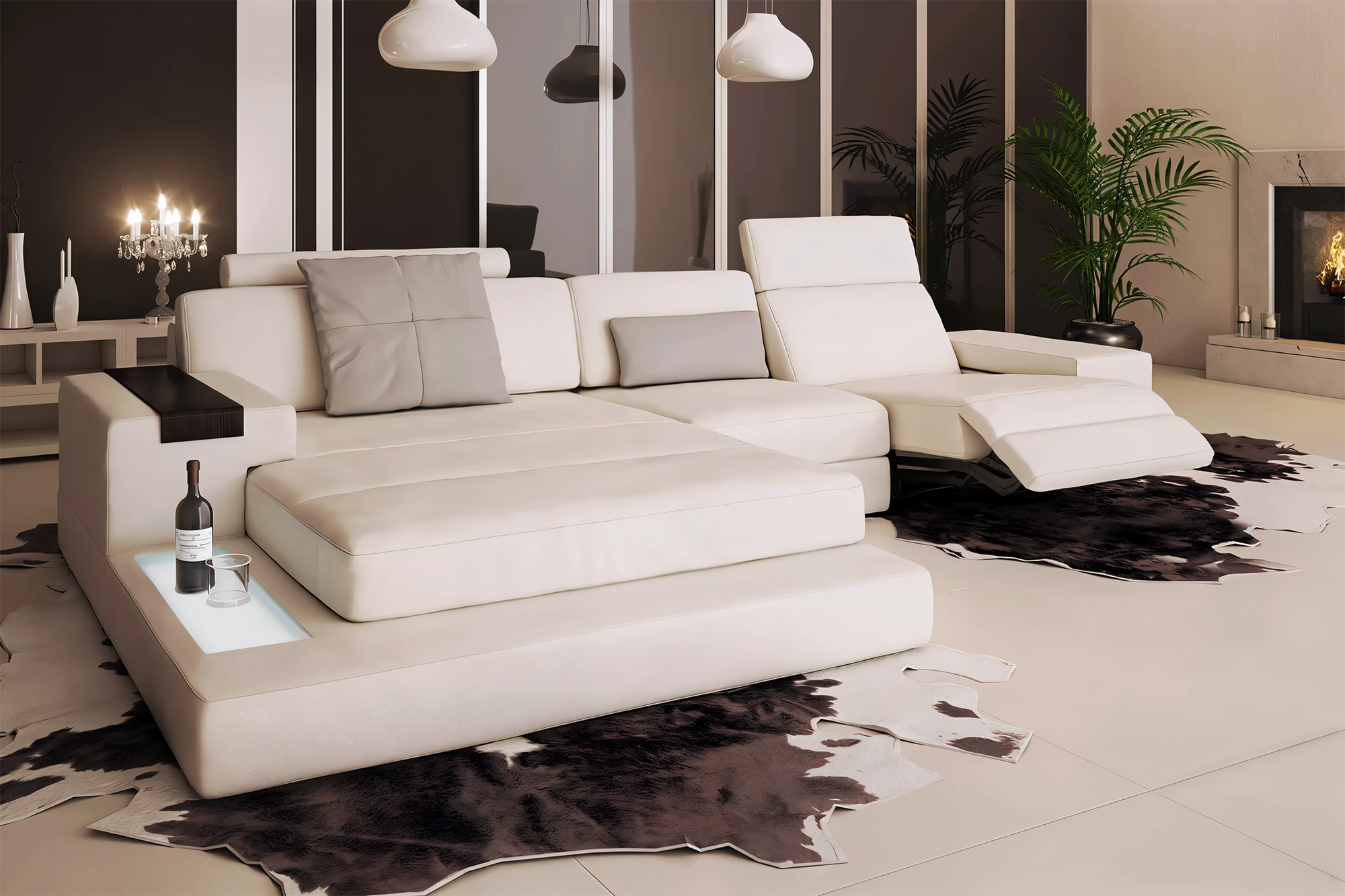 IN-STOCK Los Angeles III Buffalo Full-Leather Chaise Sofa with Recliner - UNBOXED