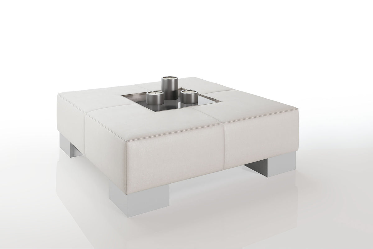 Como 35" Leather Coffee Table - High Wooden Legs
