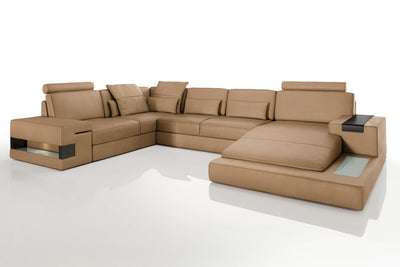 IN-STOCK Los Angeles Leather U-Chaise Sectional with 1 Recliner - UNBOXED