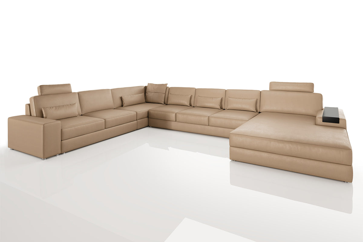 IN-STOCK Los Angeles LG Modern Leather U-Chaise Sectional Large - UNBOXED