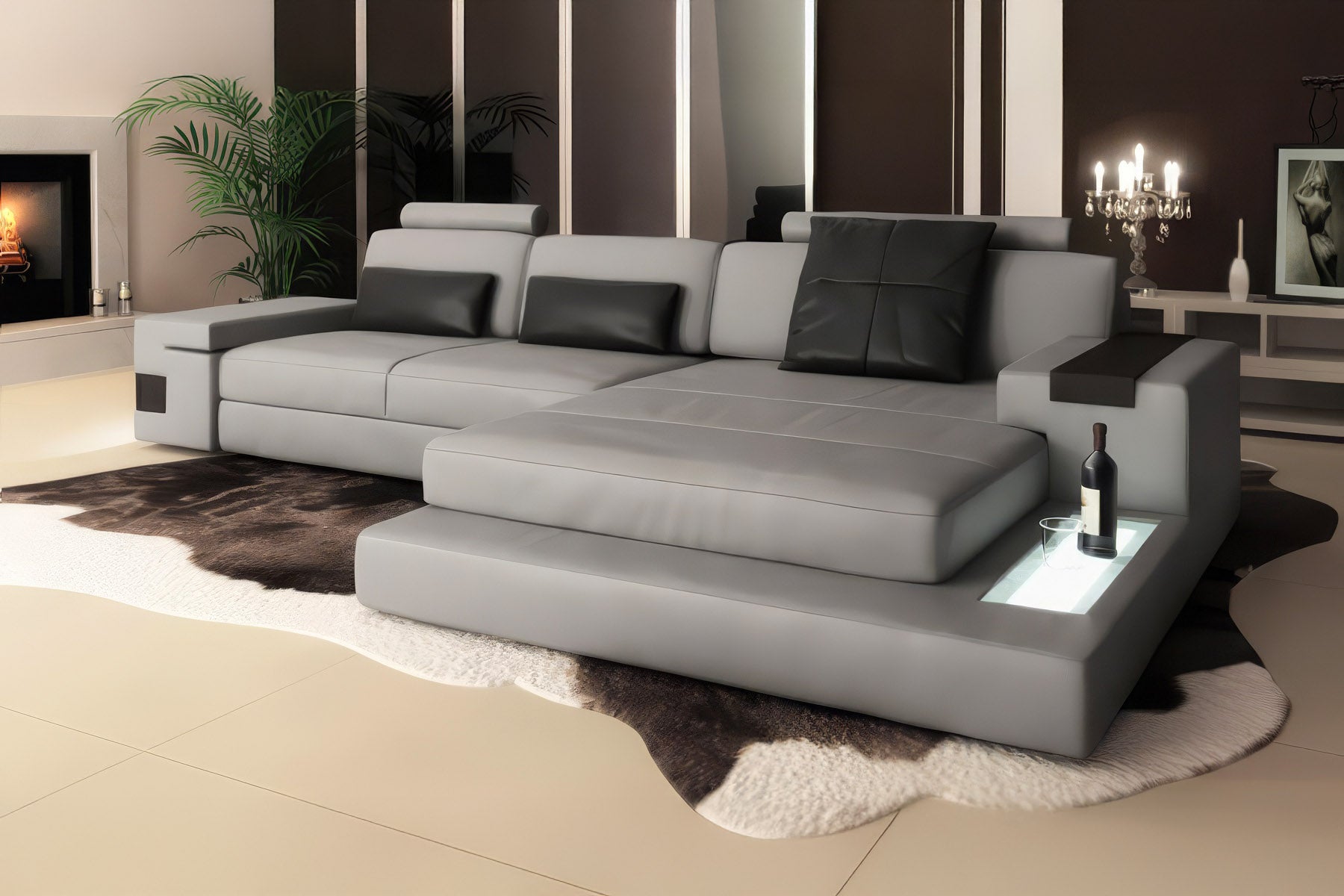 IN-STOCK Los Angeles III Leather Chaise Sofa