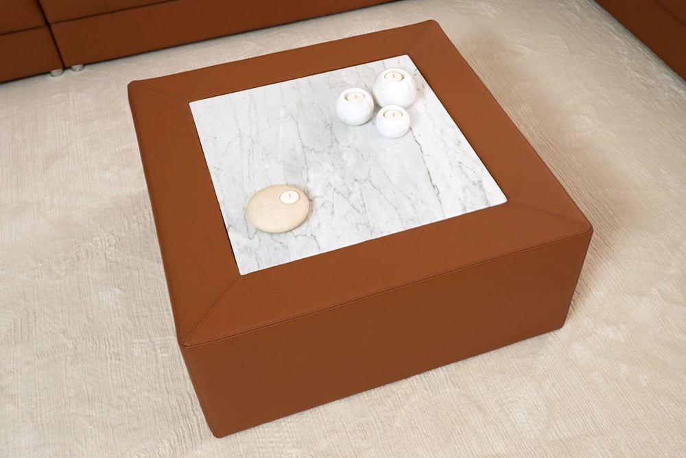 Matera 26-31" Leather & Marble Coffee Table