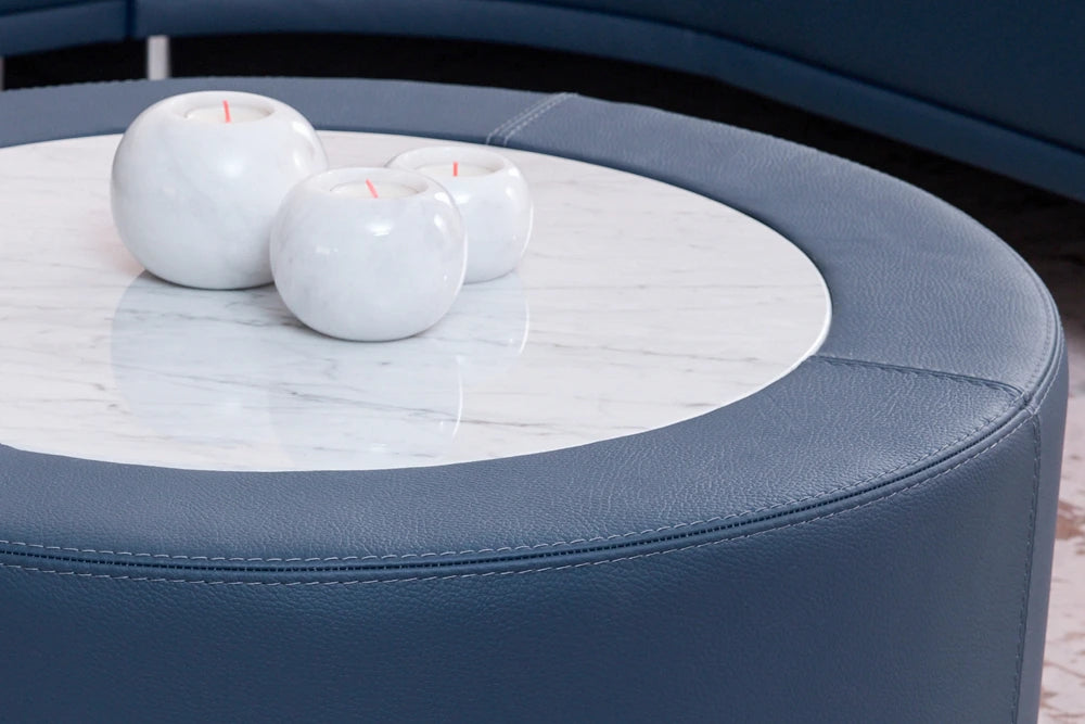 Roma Ø 24-28" Leather & Marble Coffee Table