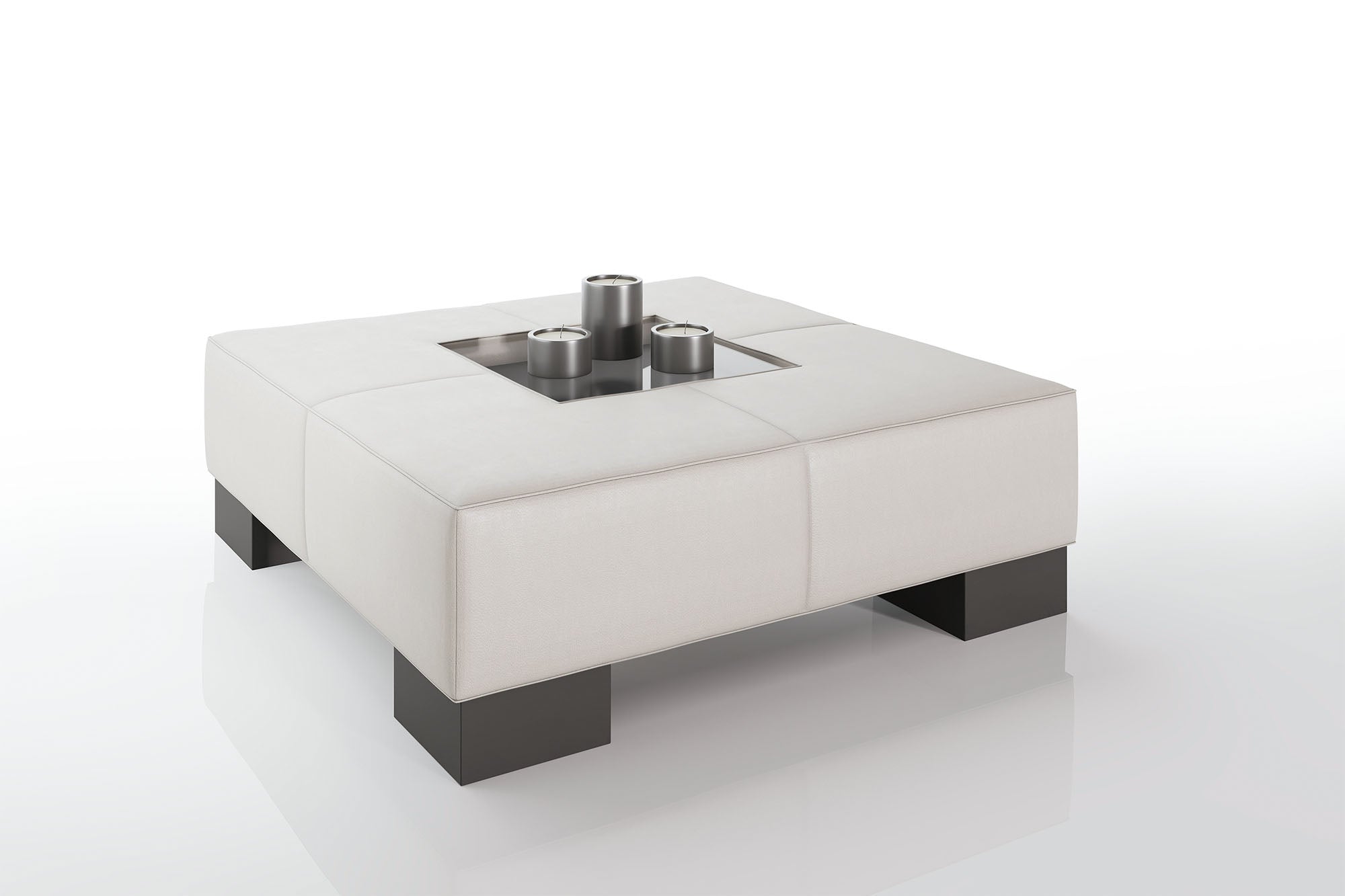 Como 35" Leather Coffee Table - High Wooden Legs
