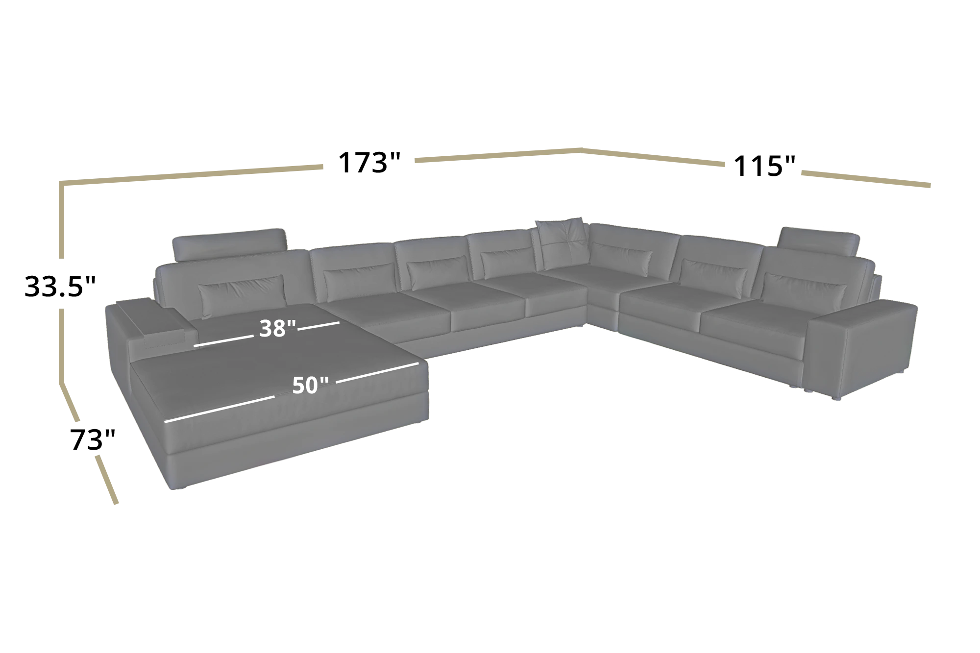 Los Angeles LG Modern Fabric U-Chaise Sectional Large