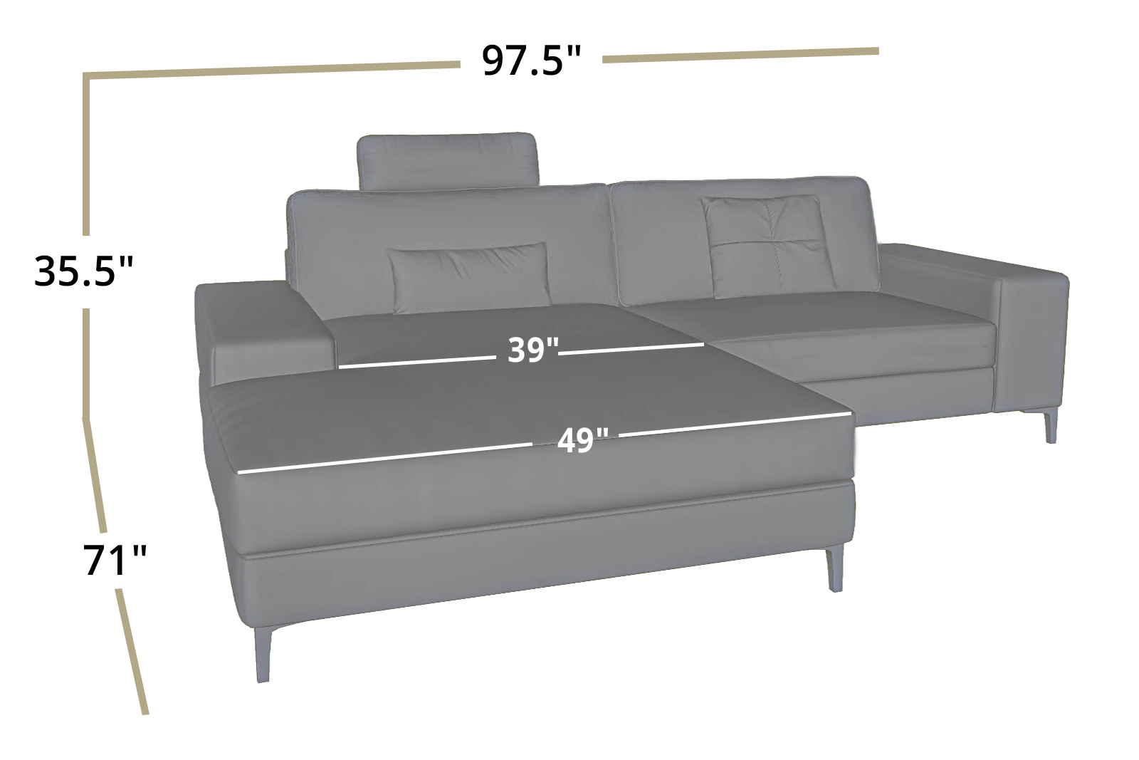 New York IV Modern Leather Chaise Sofa Small