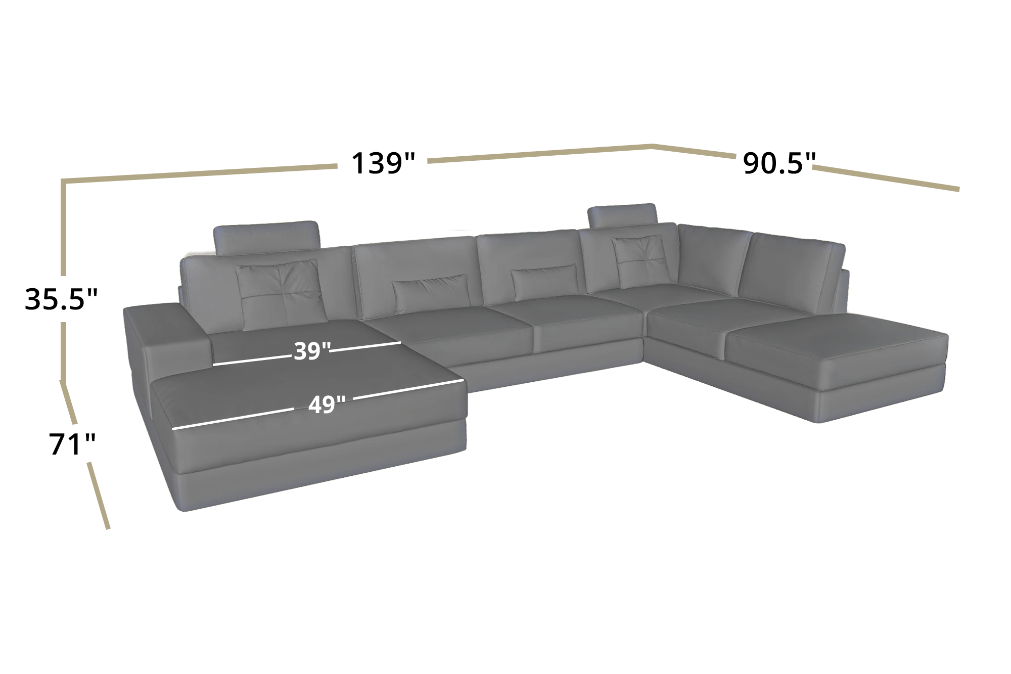 New York Modern Fabric U-Chaise Sectional