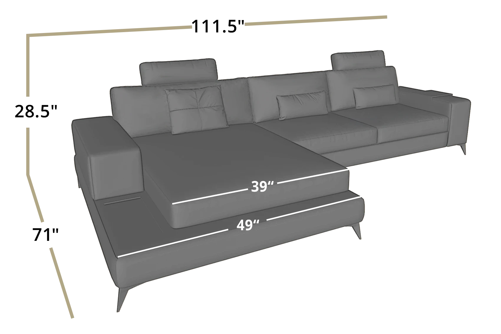 New York III Leather Chaise Sofa