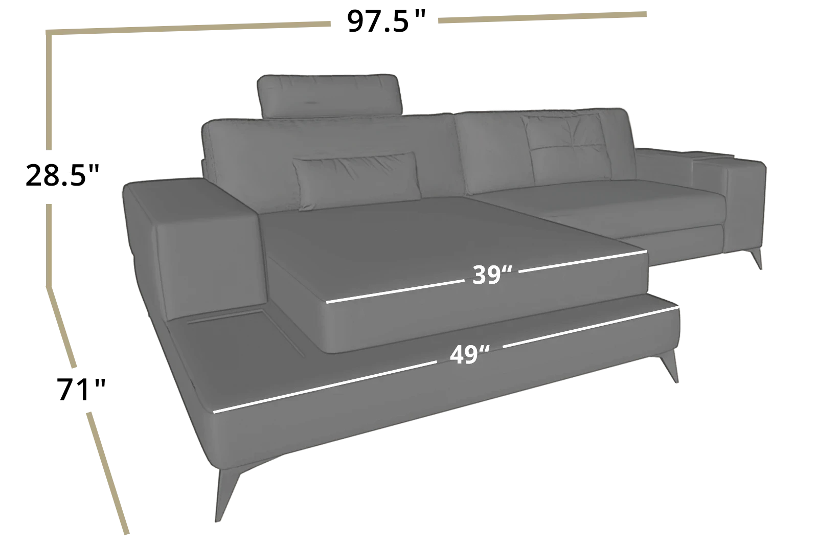 New York IV Fabric Chaise Sofa Small