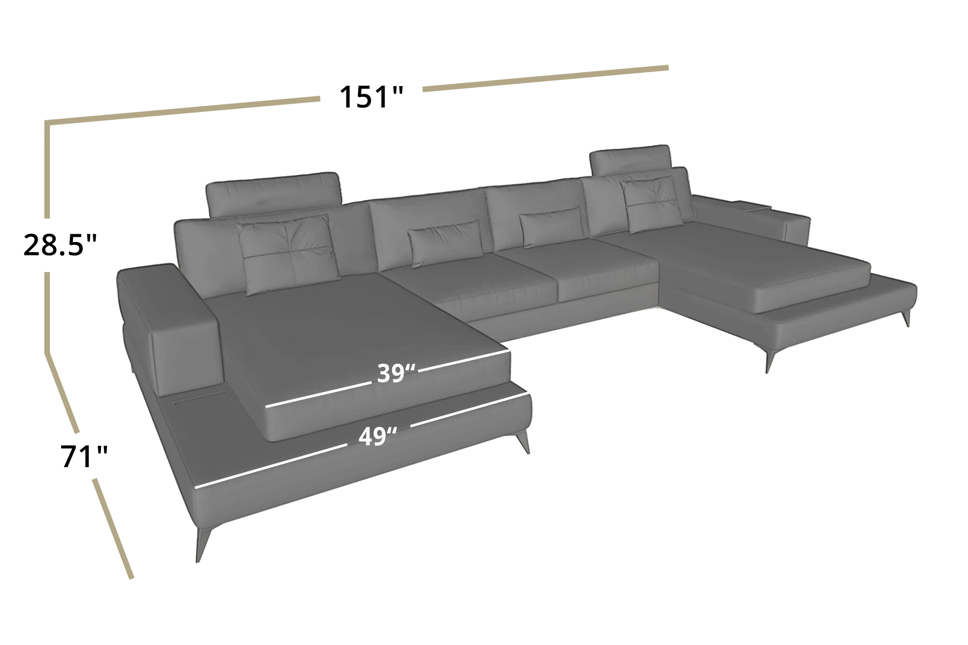 New York Leather Double Chaise Sectional