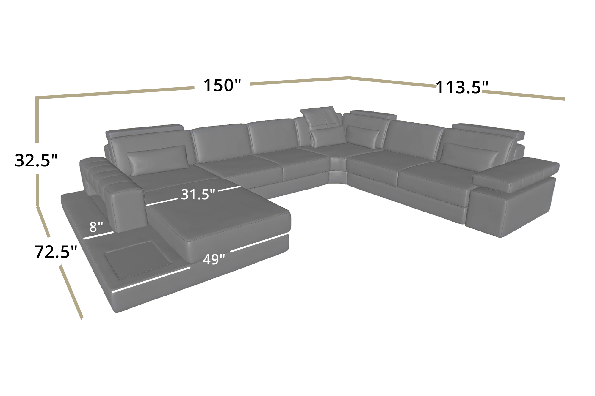 Phoenix Leather U-Chaise Sectional