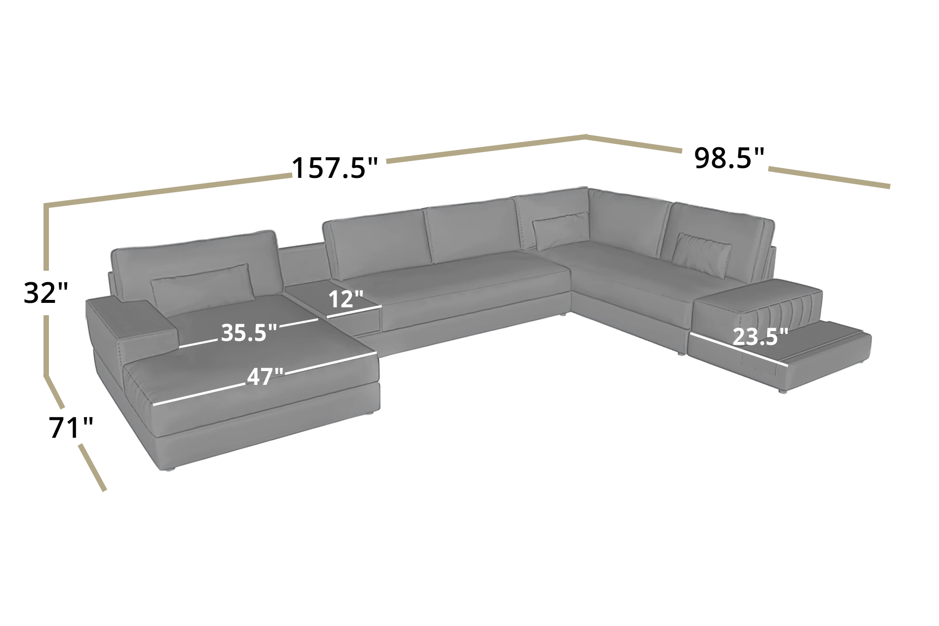 Florida LG Modern Leather U-Chaise Sectional