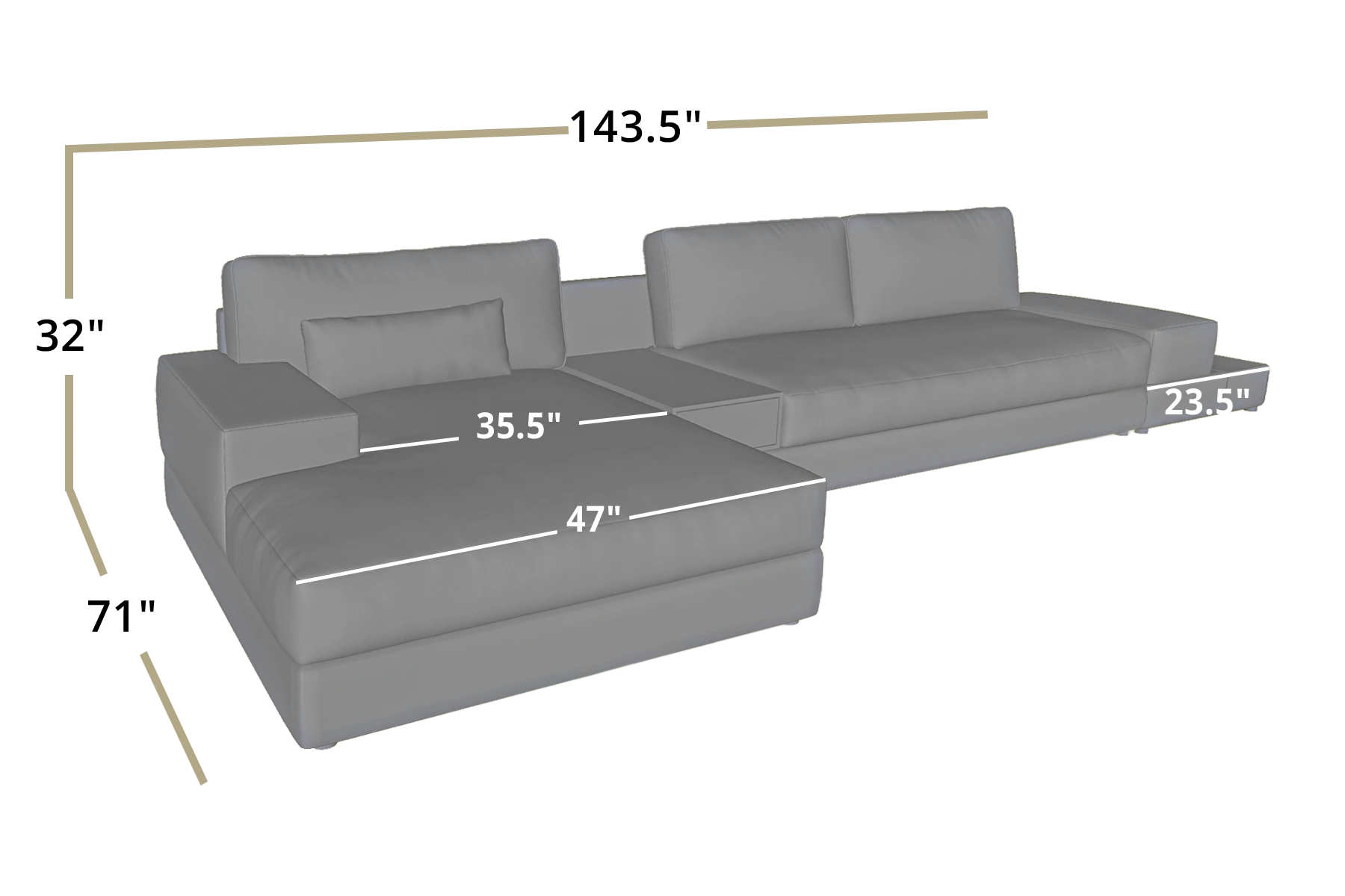 Florida Modern Leather Chaise Sofa
