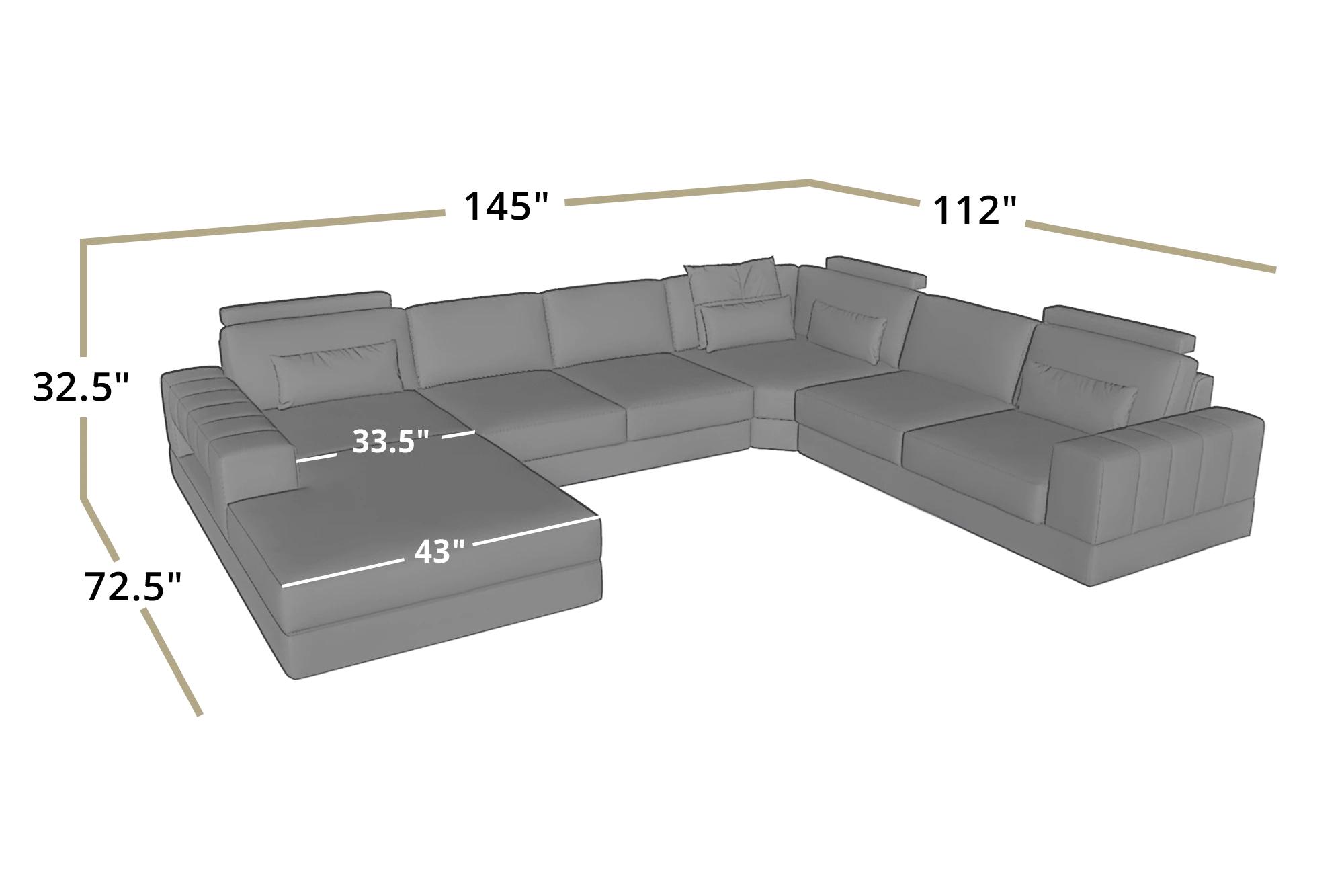 Phoenix Modern Leather U-Chaise Sectional