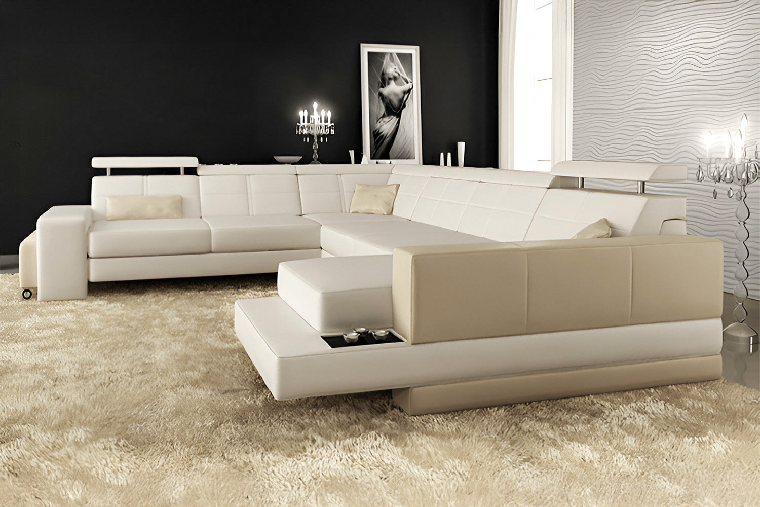 Houston Leather U-Chaise Sectional