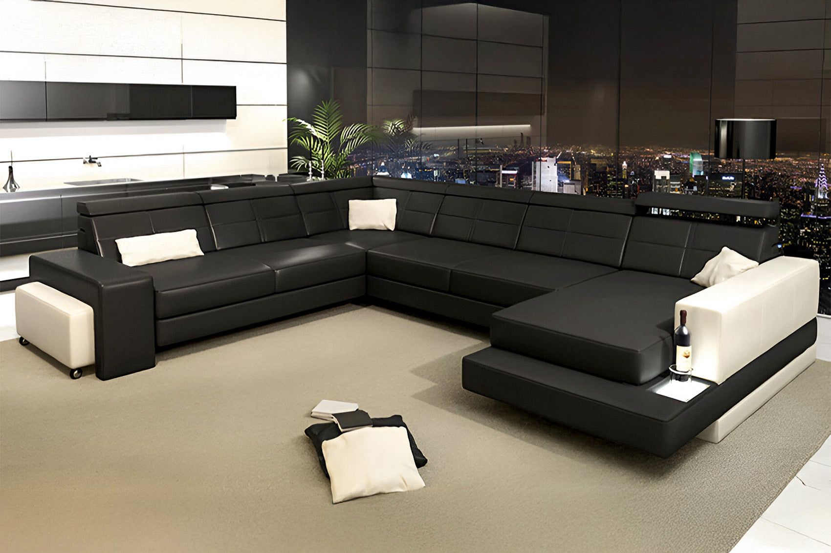 Houston Leather U-Chaise Sectional
