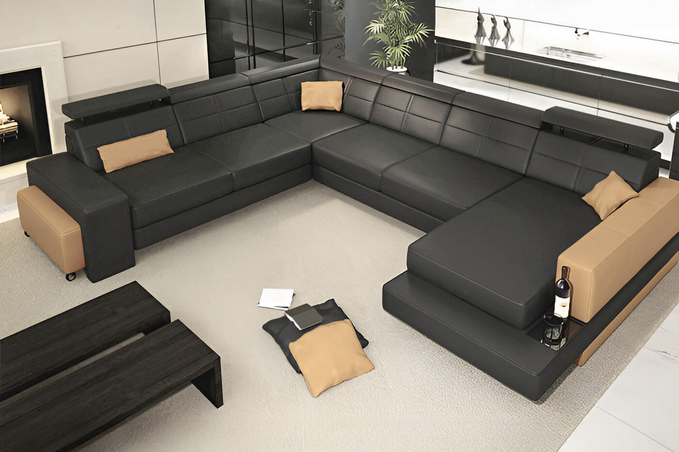 Houston Leather U-Chaise Sectional