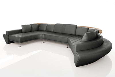 IN-STOCK Las Vegas Buffalo Full Leather Curve Sectional with table Como - UNBOXED