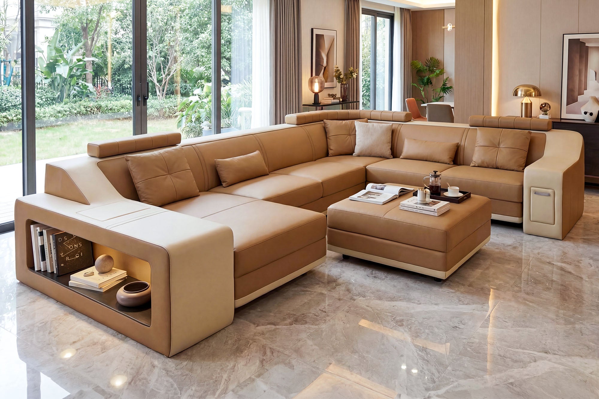 California Leather U-Chaise Sectional