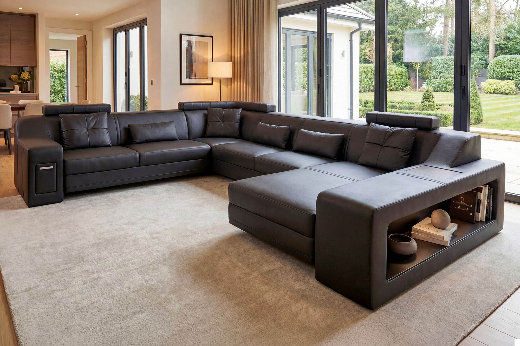 California Leather U-Chaise Sectional