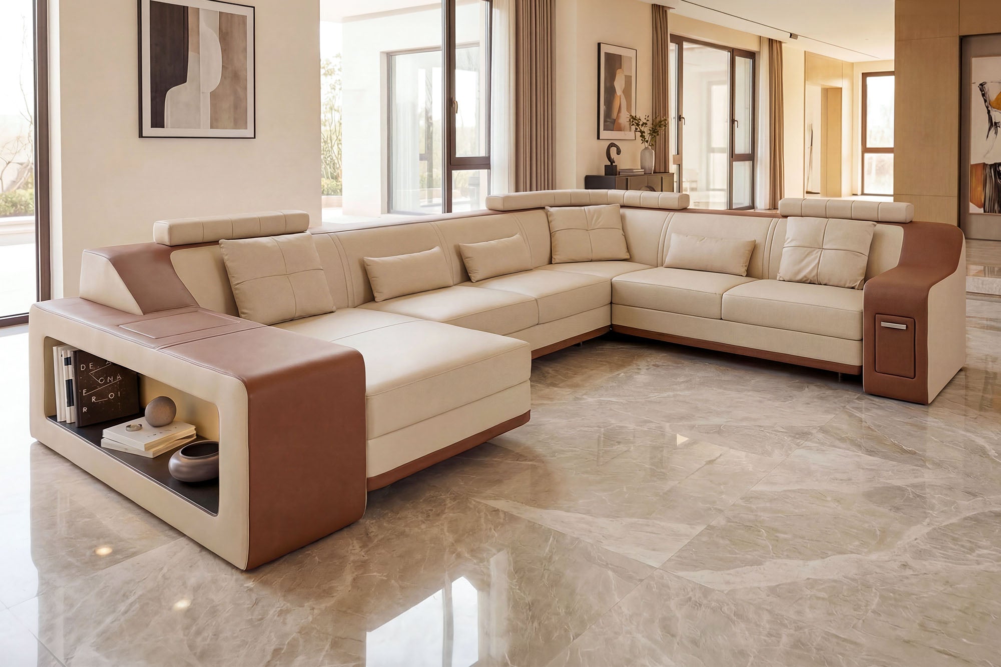 California Leather U-Chaise Sectional