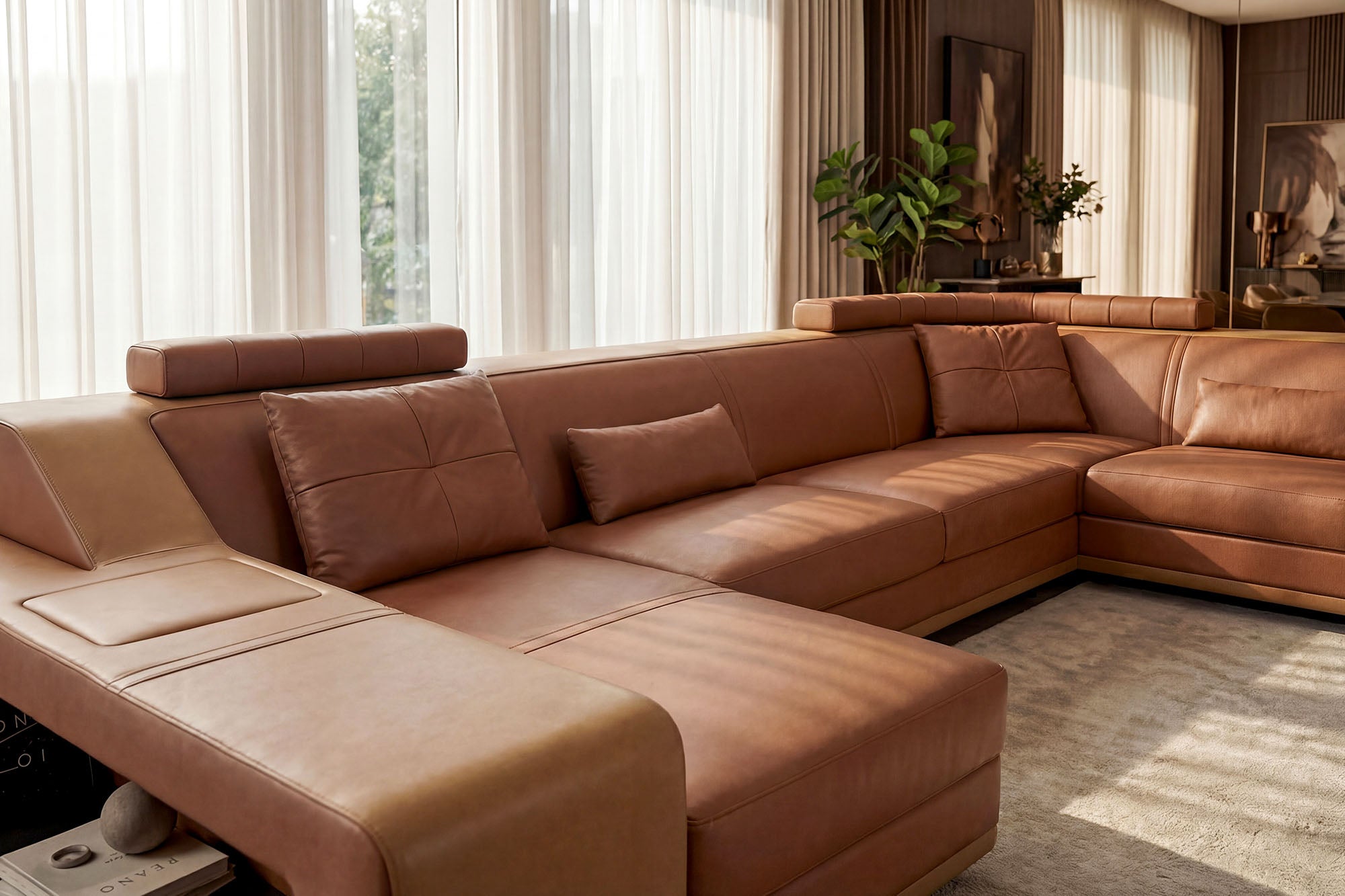 California Leather U-Chaise Sectional